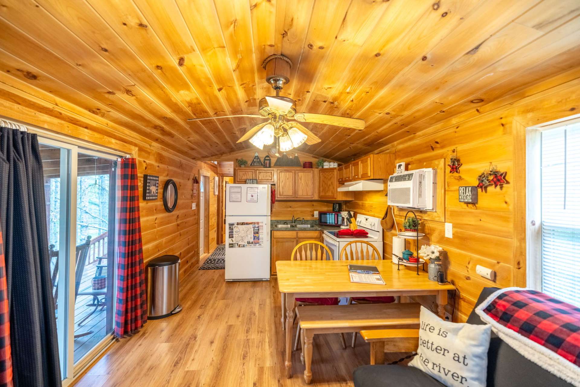 Your view from the living room into the kitchen in cabin 2