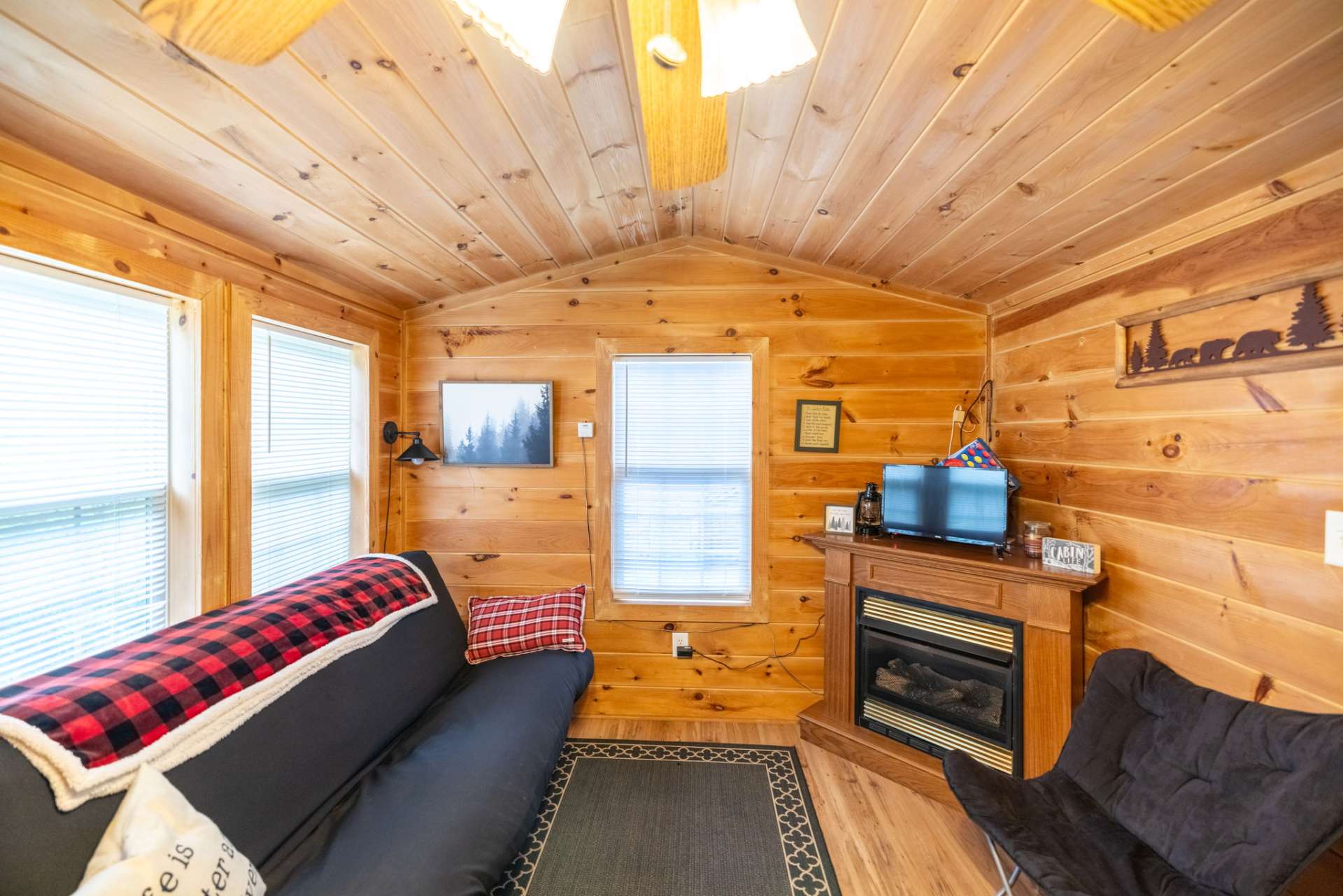 The gas fireplace brings ambiance and warmth to the winter months