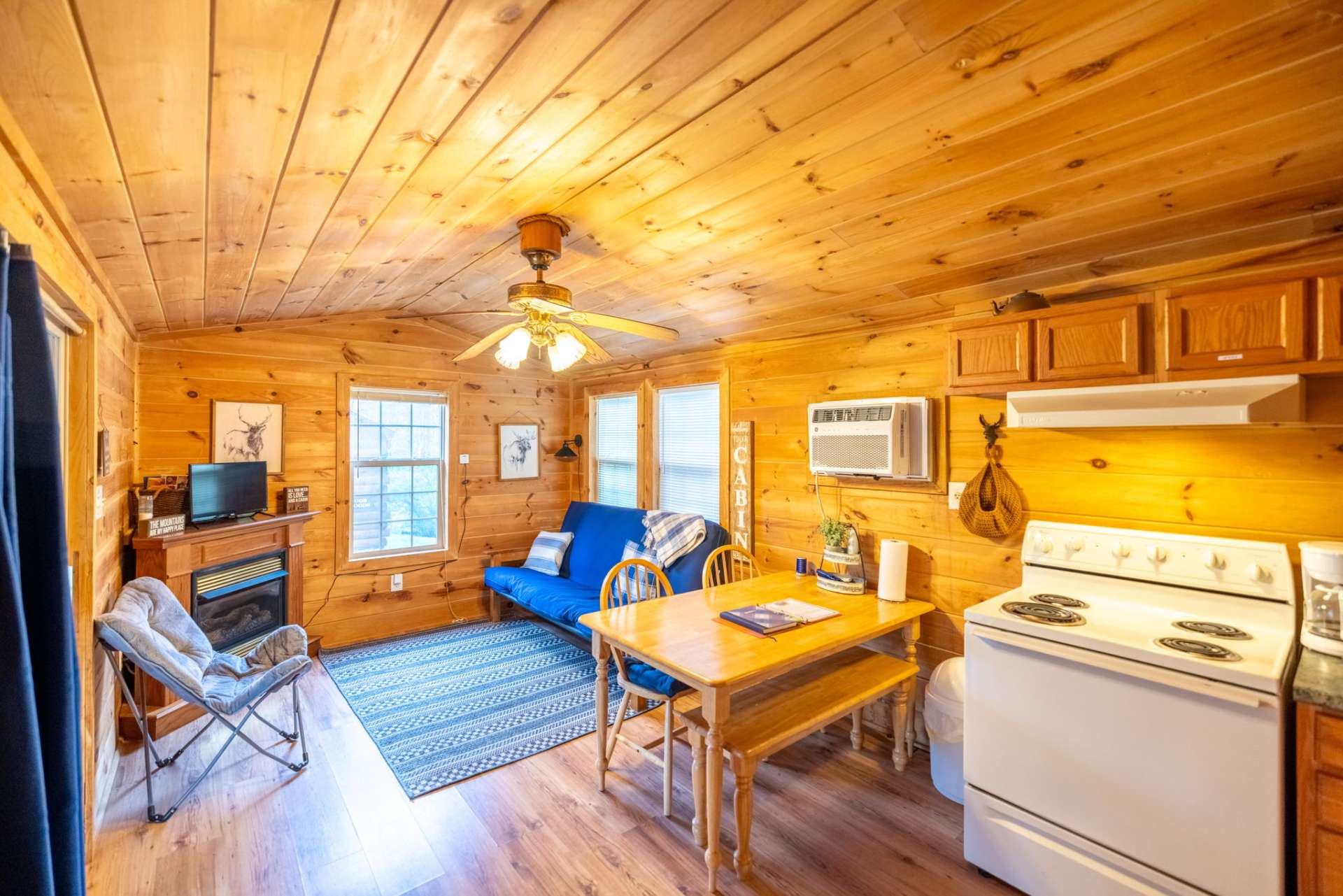 The warmth of a gas fireplace in the winter with air conditioning for the warmer summer months