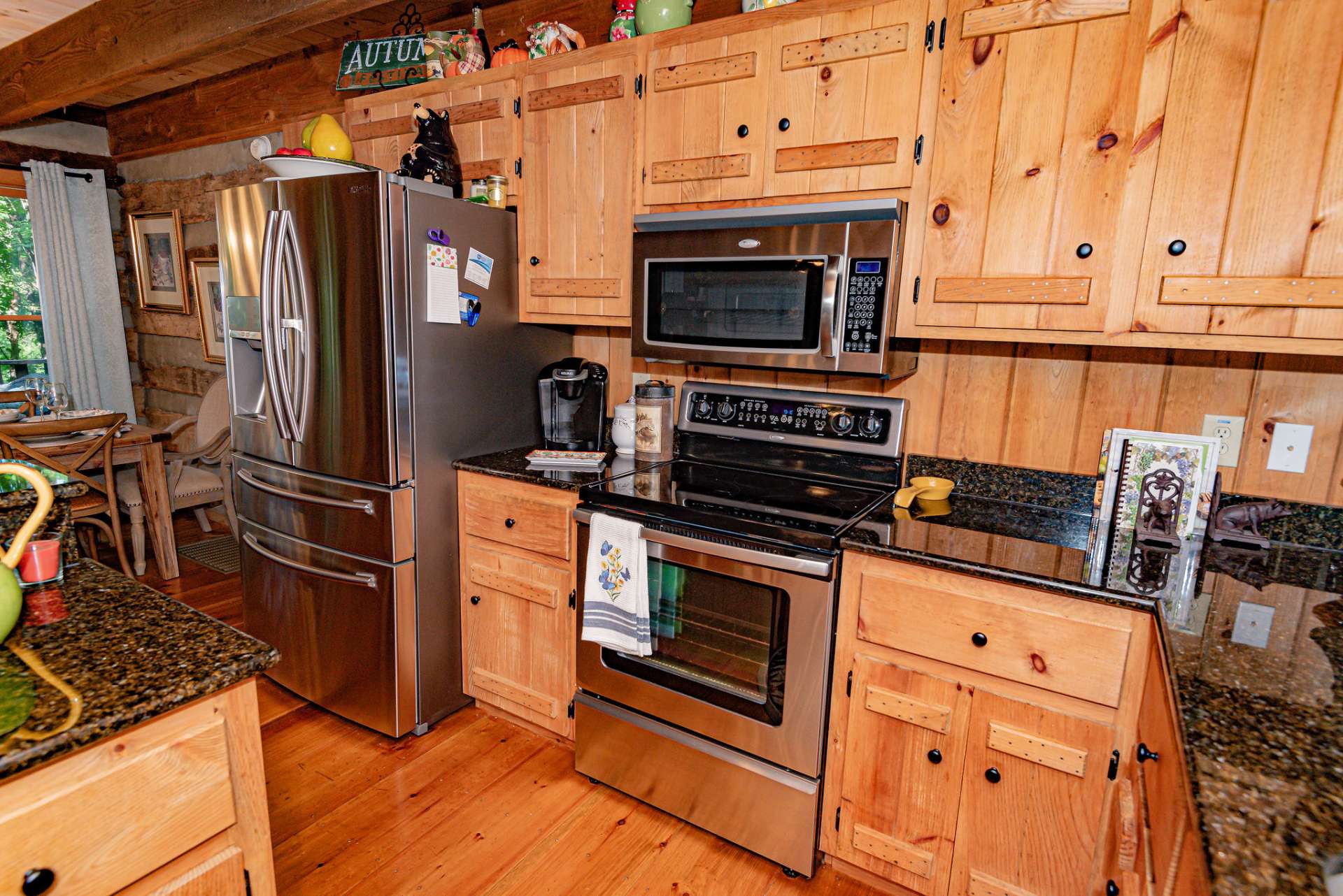 Abundant storage with rustic custom cabinets.