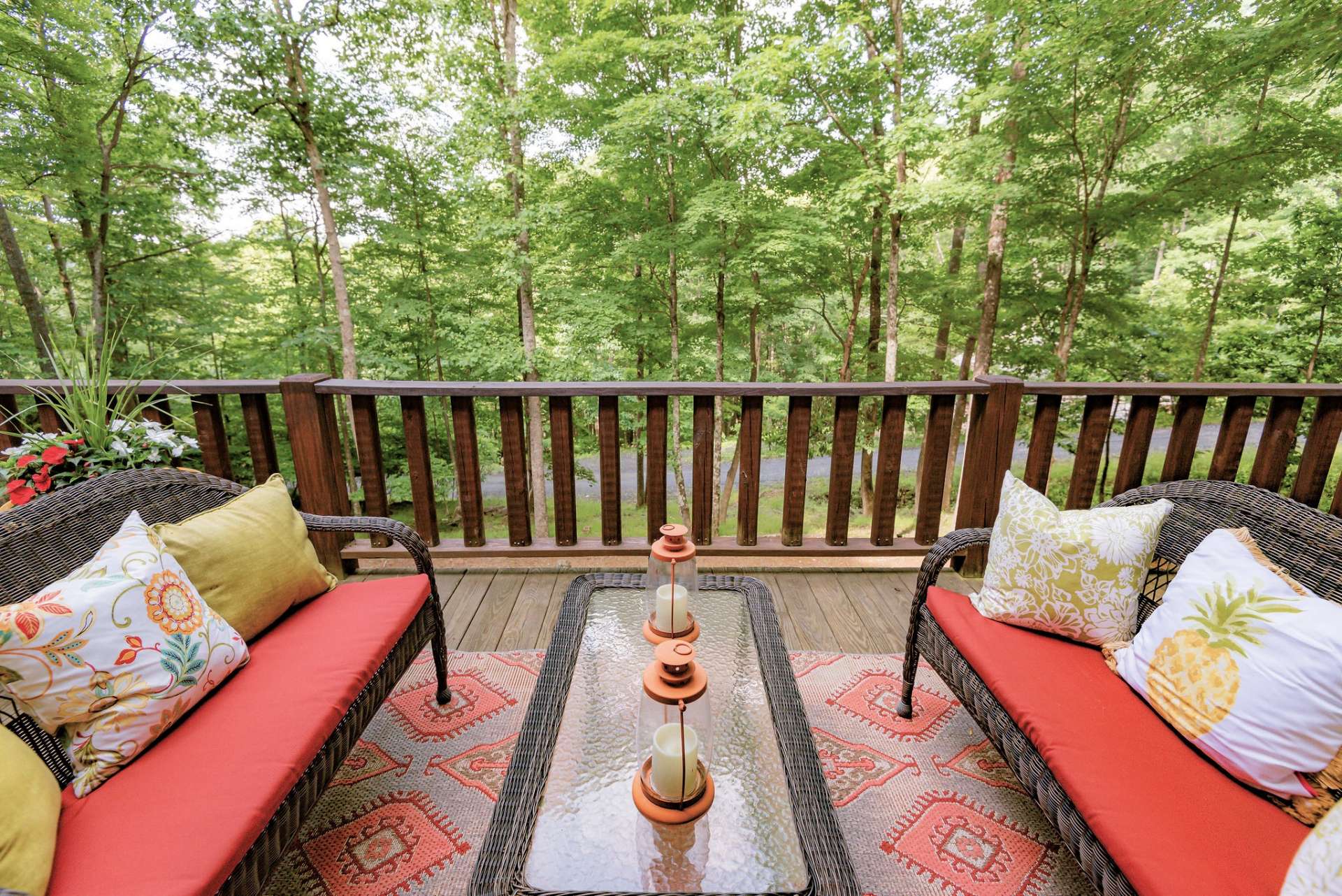 A casual seating area mid point overlooks the usable backyard.