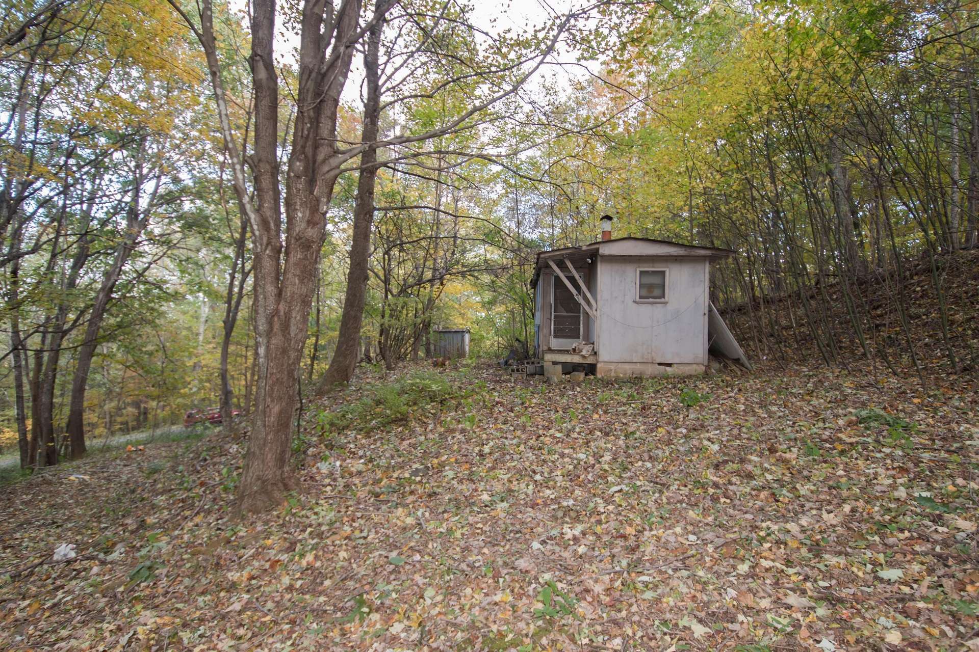 There is a small cabin/storage building located on the property.