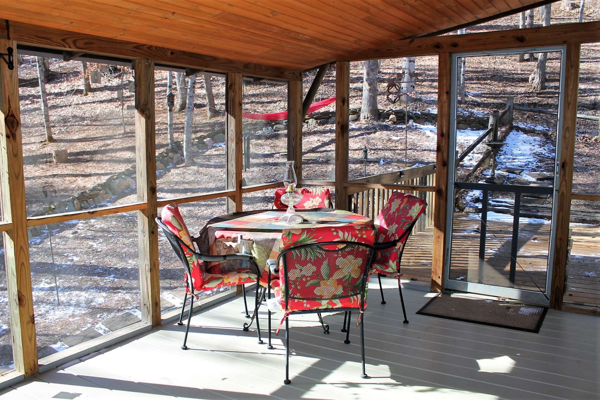 Ideal area for outdoor dining and expands living space during warmer months.