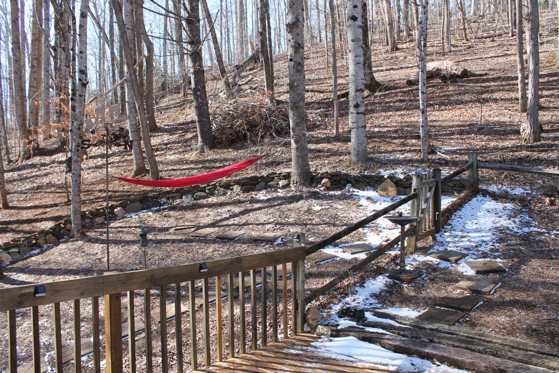 Part of the backyard is fenced for pets. Imagine taking naps in the hammock during the summer afternoons.