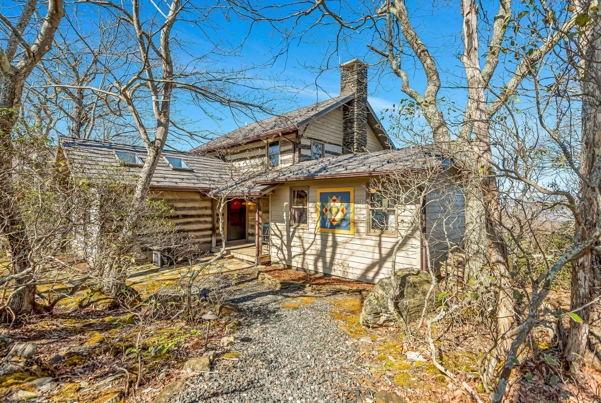 This antique log cabin exudes warmth, character and a sense of nostalgia.