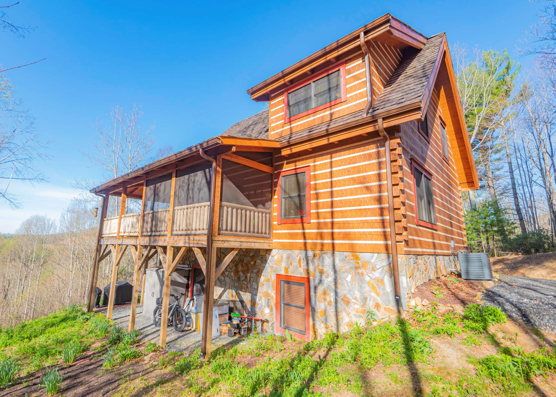 Privately placed on a 2+ acre setting in Christmas Mountain, this quality built custom cabin offers a reprieve from hectic city life.