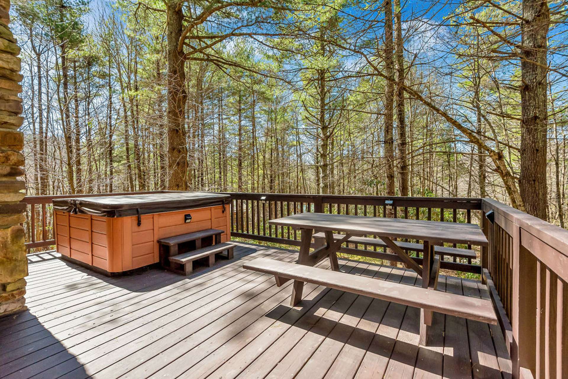 Enjoy the vivid winter skies from the warm bubbly hot tub.