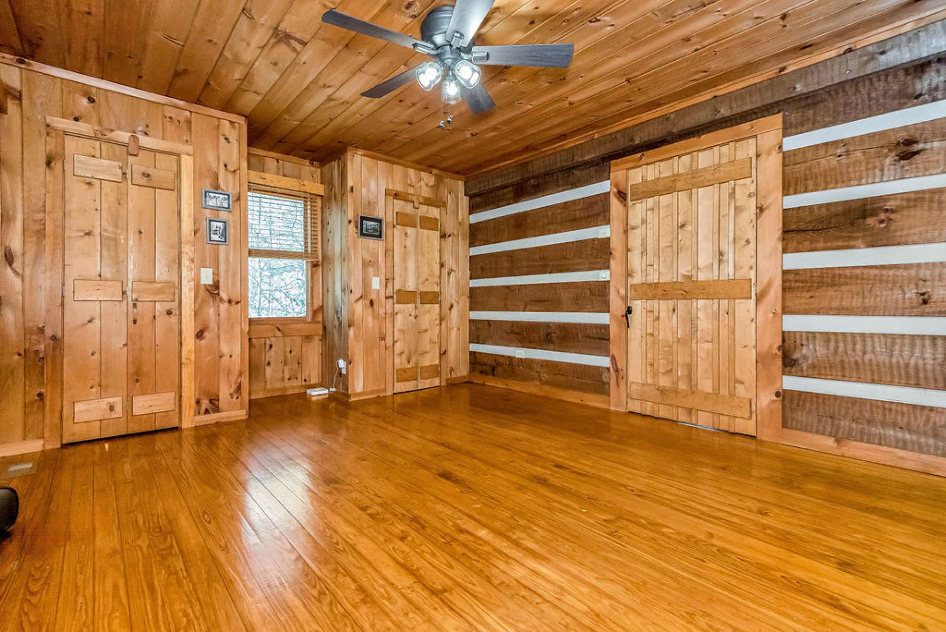 This room boasts two closets.