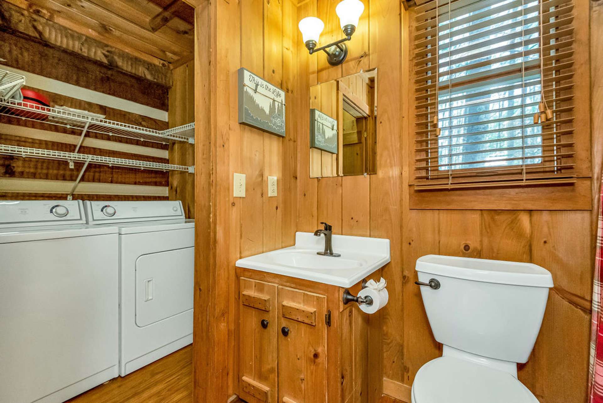 The washer and dryer are conveniently located in the main-level bath.