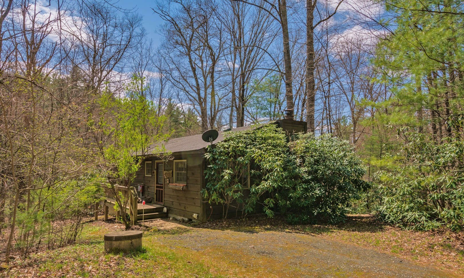 This adorable cabin is tucked in the woods off of  Mountain Laurel Road in Southern Ashe County convenient to both Boone and West Jefferson.