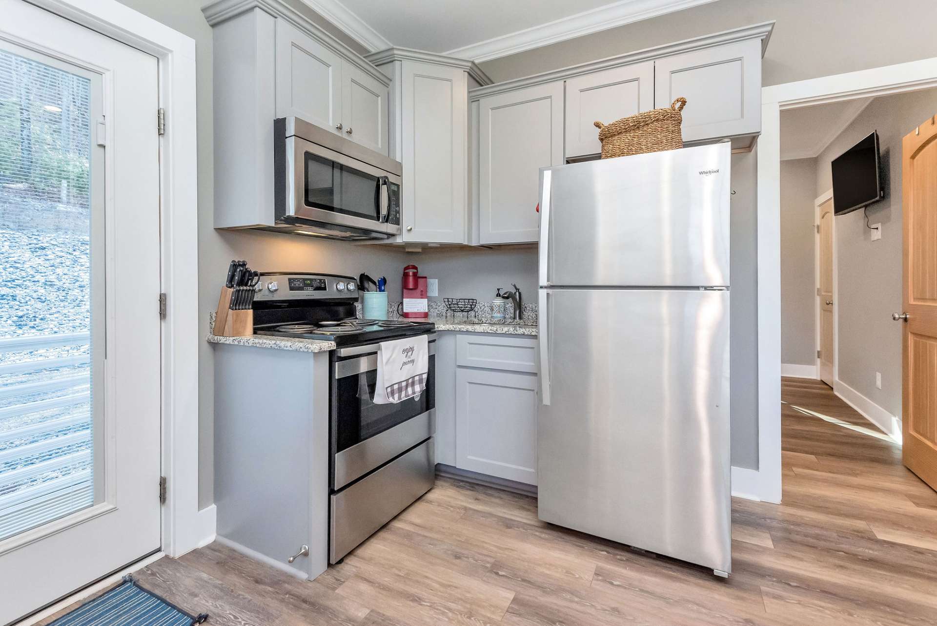 Ample space in the kitchen and dining area.