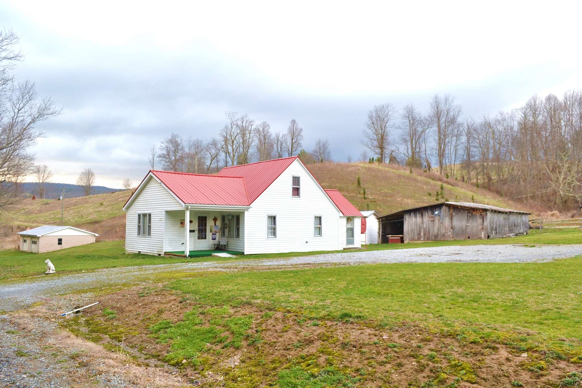 Back to Nature the easy way!  Enjoy the closeness of Nature and the sense of self sufficiency on this 44+ acre farm with long road frontage, mixed terrain with open and wooded land, multiple building sites with views, abundant wildlife, cozy farmhouse full of character, large barn, garage, several outbuildings, small mountain streams, development potential, and ideal for your Southwest Virginia farm, estate, cabin retreat, tree farm, horse farm or vineyard.