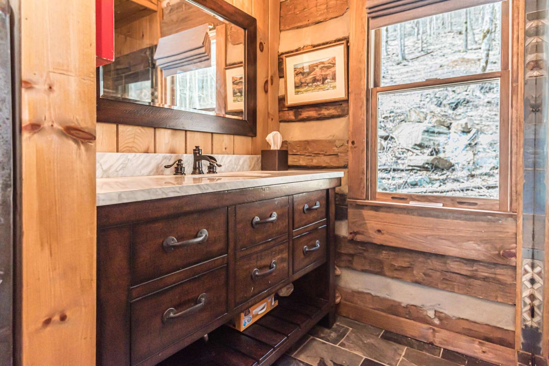 Spacious vanity provides extra storage.