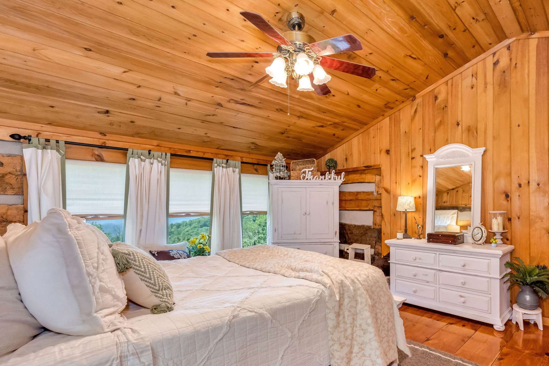 Everyone gets to wake up to mountain peaks bathed in sunlight.