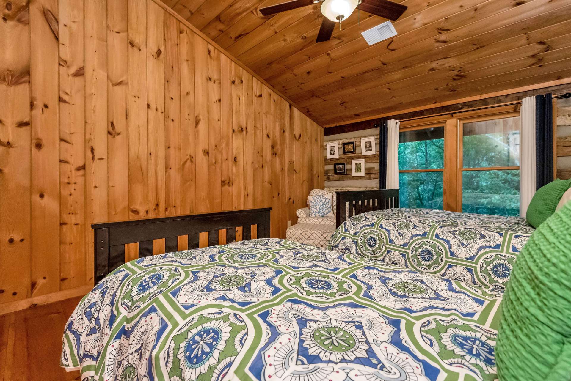 Vaulted ceilings add to the comfort of this room.