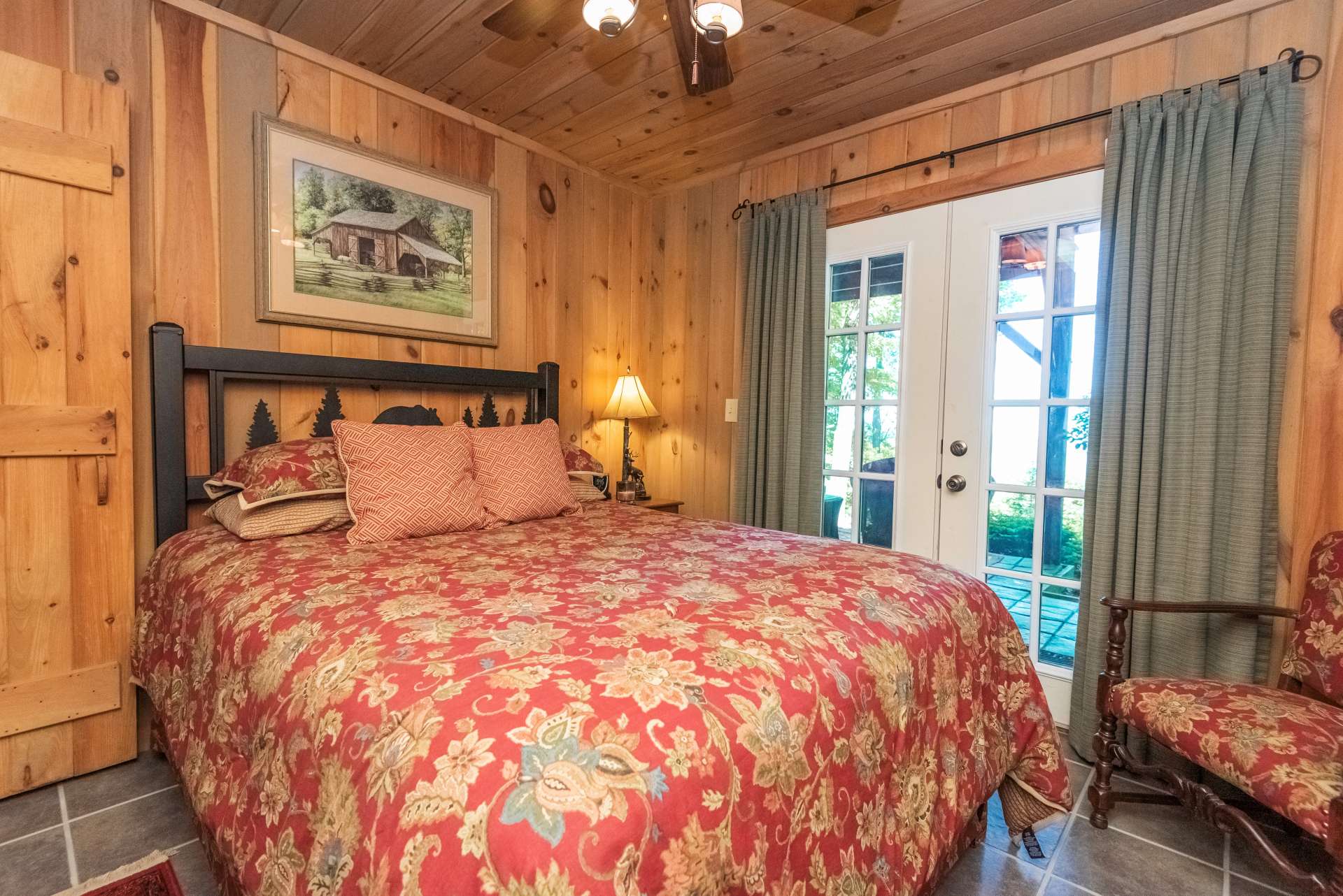 Lower level bedroom has French doors leading to the patio and a large walk-in closet.