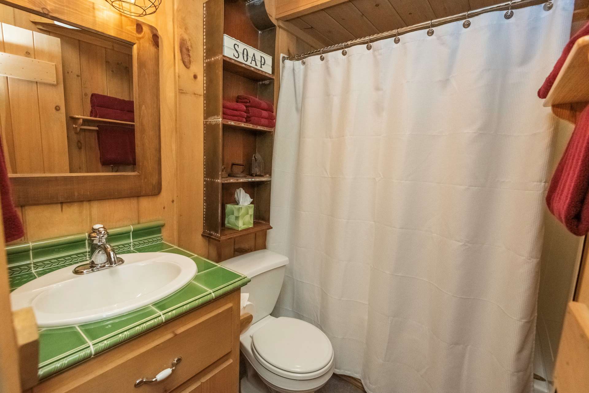 Lower level bath offers a jetted tub for relaxing after a full day of hiking mountain trails.