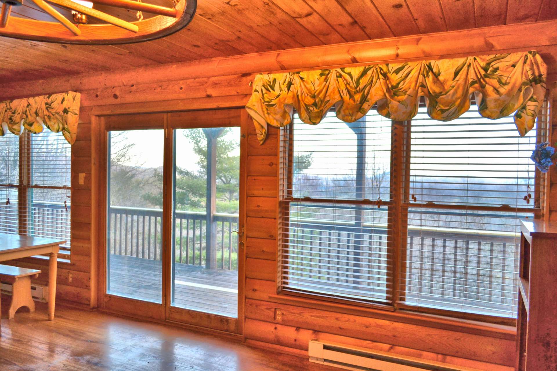 The great room also features easy access to the deck that wraps around 3 sides of the cabin and expands the living space during the warmer months.