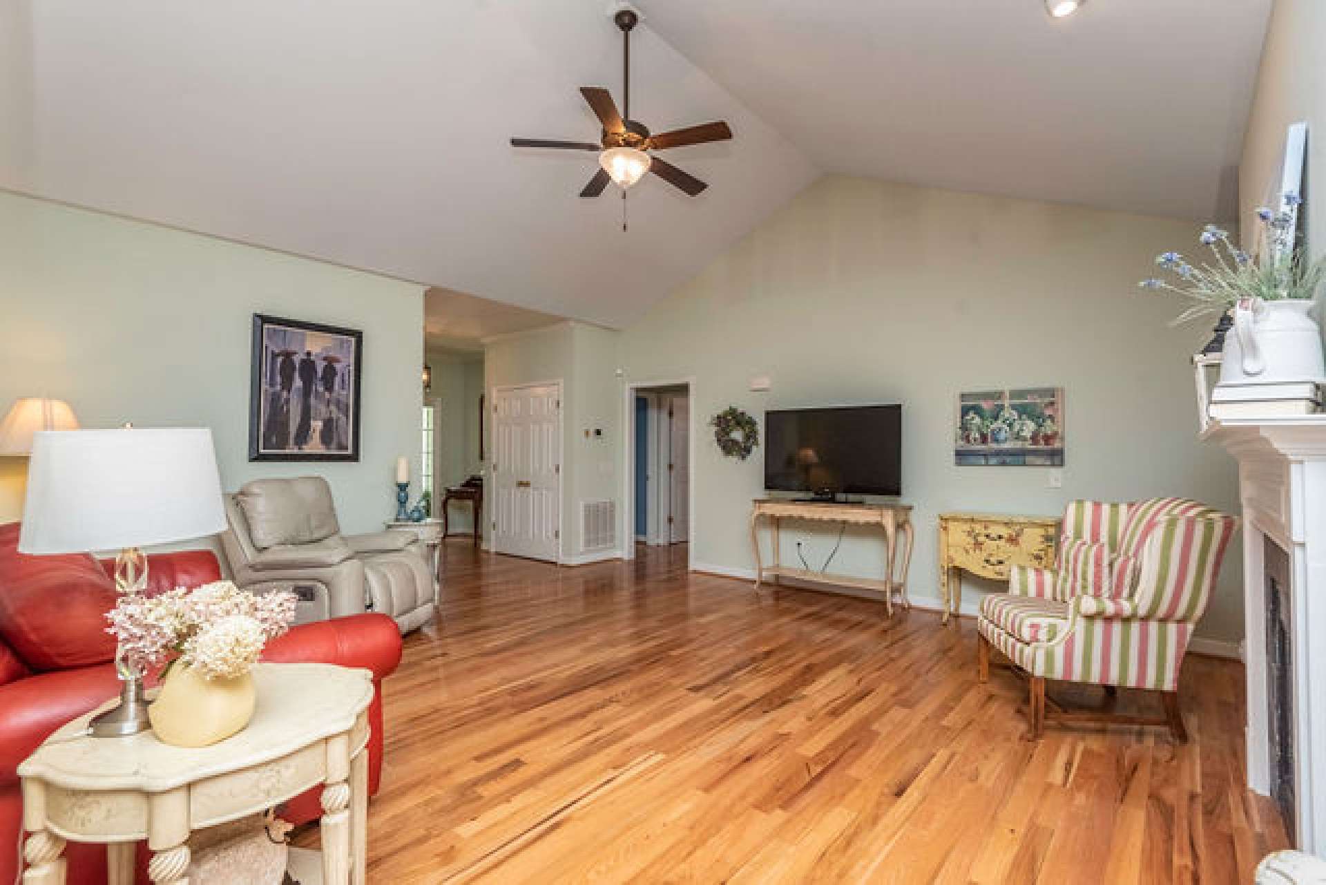 Living area with cathedral ceiling